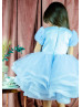 Short Sleeves Blue Satin Tulle Flower Girl Dress Short Sleeves Blue Satin Tulle Flower Girl Dress